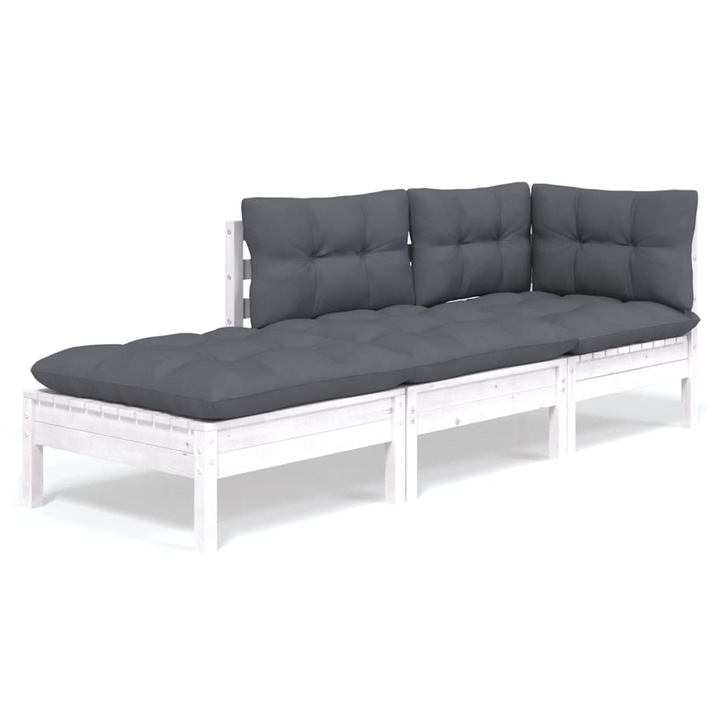 Set mobilier gradina cu perne vidaXL, 3 piese, lemn masiv de pin, 23.5 kg 3096281