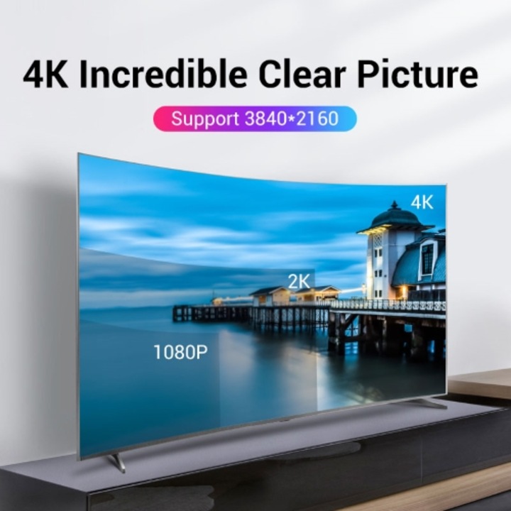 Vention HACBF-kábel, fekete, DisplayPort dugó – dugó, v.1.2, 1 m
