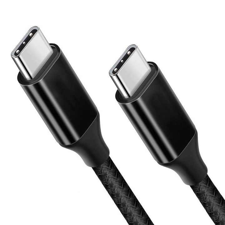 USB-C към USB-C кабел за зареждане и пренос на данни, TIENTEN, за устройства с USB Type C конектор, 5V, 3A, 1m, черен