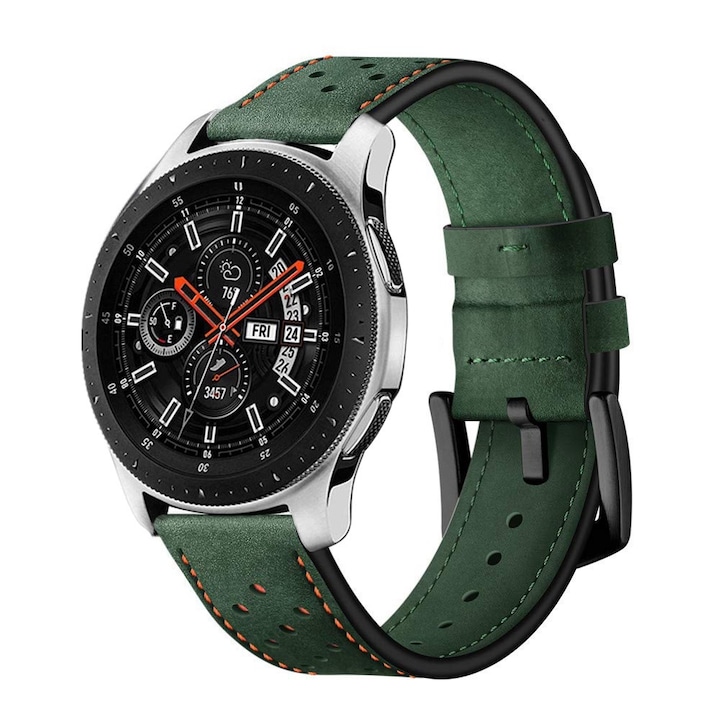 SvodMedia természetes bőr óraszíj, kompatibilis minden 22 mm-es szíjjal rendelkező órával, Huawei Watch GT 2 46 mm-es okosóra, Samsung Galaxy Watch 46 mm, sötétzöld