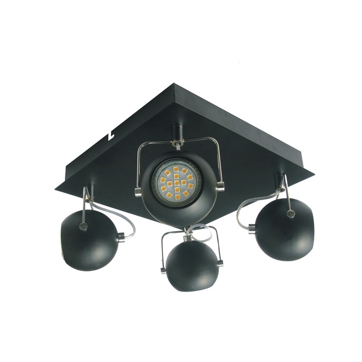 Lustra LED Tony, 4x3W, Metal, Finisaj mat, 960 lm, 14.5x25 cm, Negru