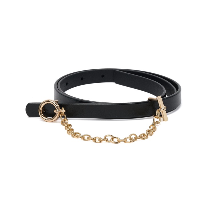 Női öv, ROCS, vékony modell, natúr bőr, díszlánccal, hornyolt megjelenéssel, 100 cm BZ-14BK fekete