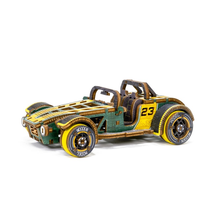 Механичен 3D пъзел Wooden.city Roadster, 115 части, размери 16,6 см x 9,1 см x 5,9 см