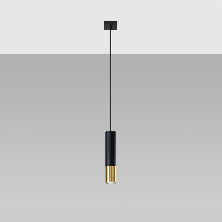 Lampa suspendata Loopez negru/auriu otel 1 bec tub modern de interior