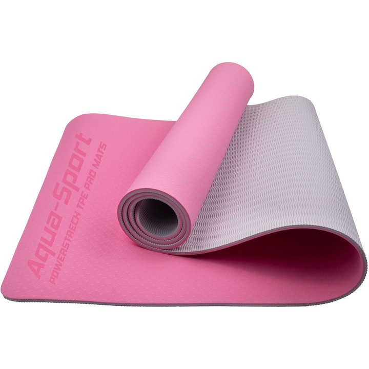 Saltea fitness/yoga/pilates Aqua-Sport Powerstrech TPE Pro, 183 x 61 x 0.6 cm, roz/gri