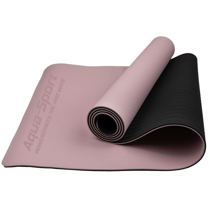 Saltea fitness/yoga/pilates Aqua-Sport Powerstrech TPE Pro, 183 x 61 x 0.6 cm, bej/negru