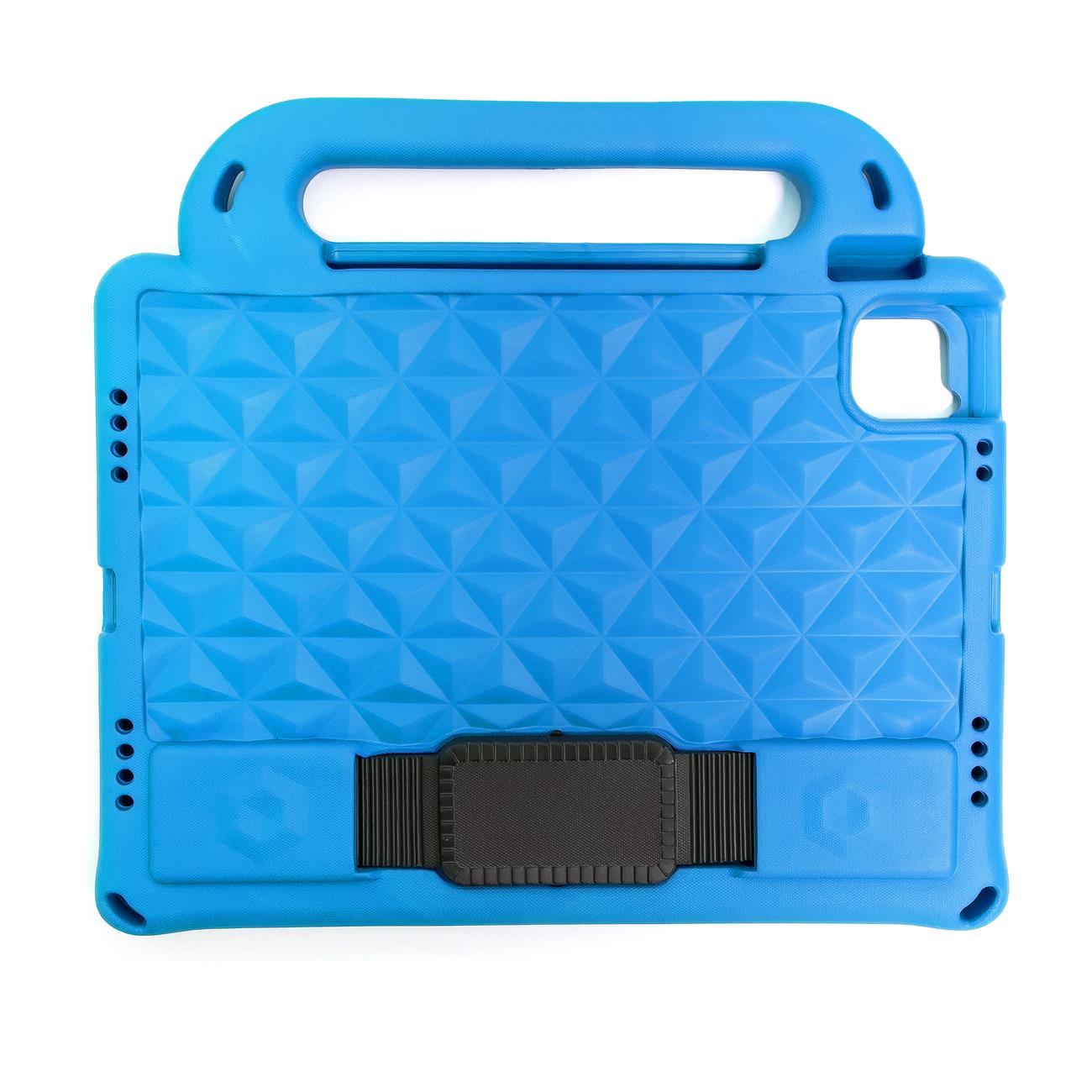 Husa spuma protectie tableta compatibila cu Apple iPad 9.7'' 2017 si iPad 2018 pentru copii, model Diamond cu suport tip maner si stand, curea atasabila si suport pentru stylus, Albastru, HRT-BBL4655