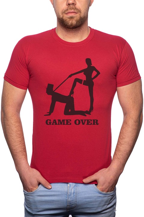 Házasság - Game Over, Normál fazonú feliratos férfi poló, 100% Pamut, 450, Piros
