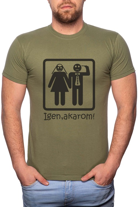 Házasság - Igen, akarom, Normál fazonú feliratos férfi poló, 100% Pamut, 451, Khaki