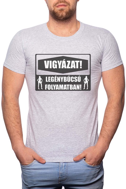 Legénybúcsú, Normál fazonú feliratos férfi poló, 100% Pamut, 453, Szürke