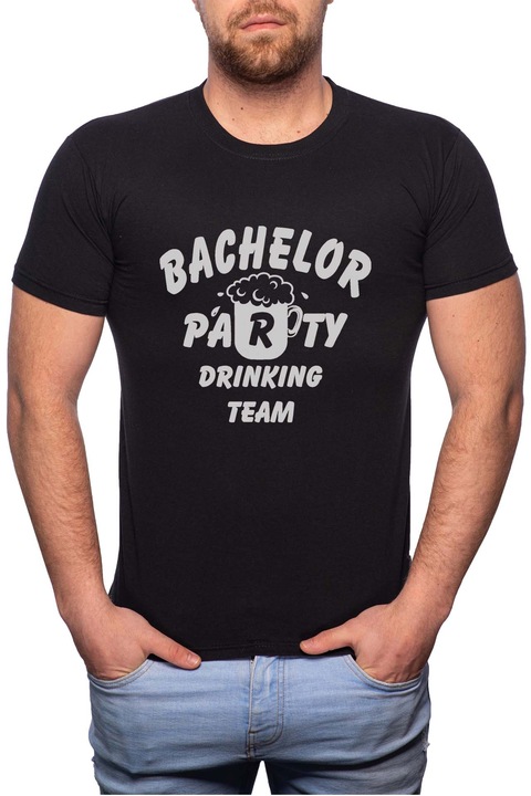 Legénybúcsú - Drinking Team, Normál fazonú feliratos férfi poló, 100% Pamut, 454, Fekete