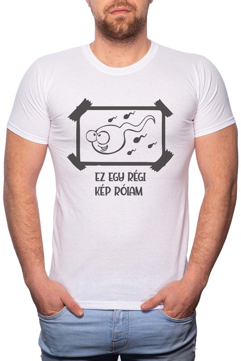 Régi kép, Normál fazonú feliratos férfi poló, 100% Pamut, 459, Fehér