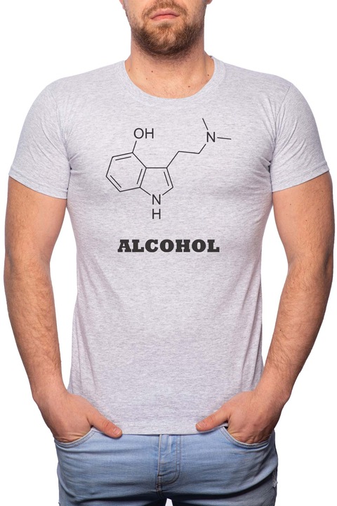 Alcohol, Normál fazonú feliratos férfi poló, 100% Pamut, 461, Szürke