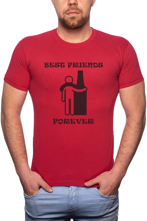 Best Friends Forever, Normál fazonú feliratos férfi poló, 100% Pamut, 463, Piros