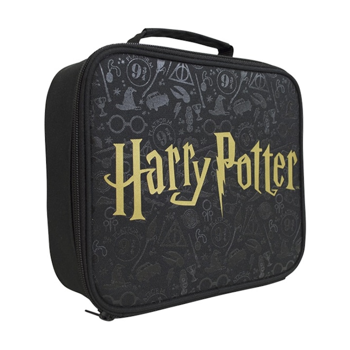 Термо чанта за обяд Harry Potter Gold Logo, черна