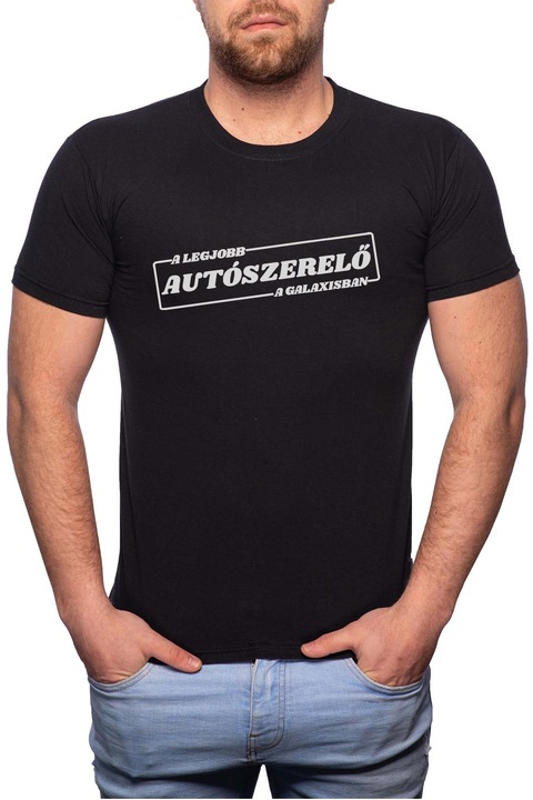 Autószerelő, Normál fazonú feliratos férfi poló, 100% Pamut, 468, Fekete