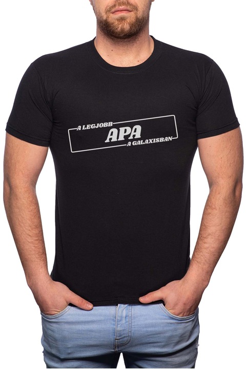 Legjobb Apa, Normál fazonú feliratos férfi poló, 100% Pamut, 472, Fekete