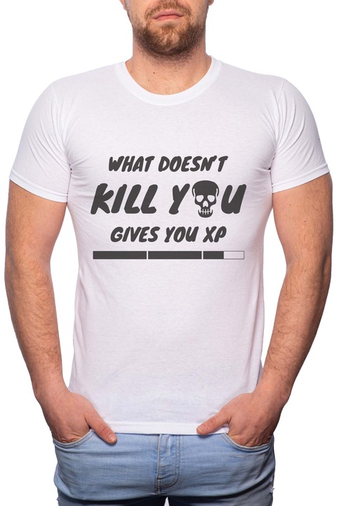 Game - XP, Normál fazonú feliratos férfi poló, 100% Pamut, 475, Fehér