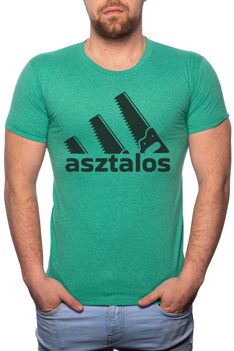 Asztalos, Normál fazonú feliratos férfi poló, 100% Pamut, 477, Zöld