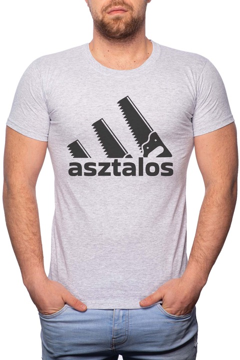 Asztalos, Normál fazonú feliratos férfi poló, 100% Pamut, 477, Szürke