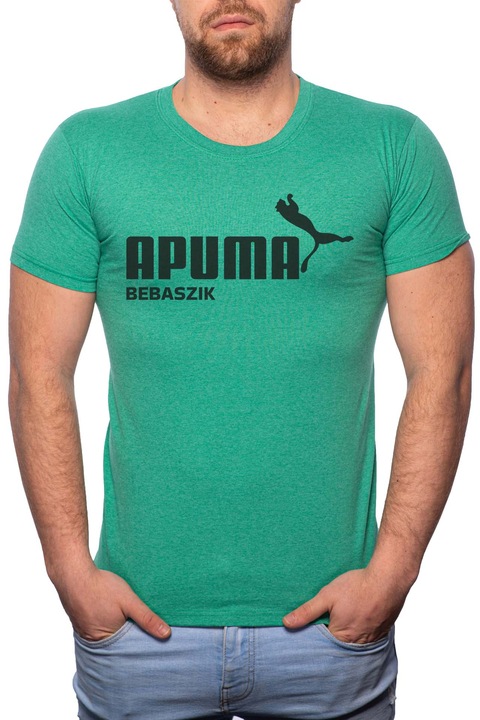 Apuma, Normál fazonú feliratos férfi poló, 100% Pamut, 479, Zöld