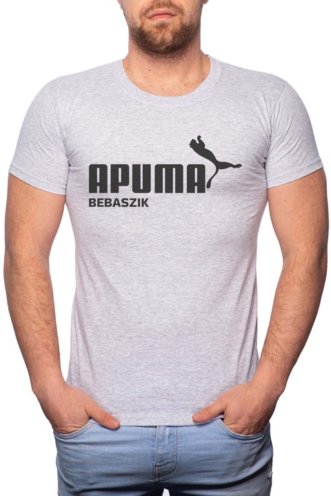 Apuma, Normál fazonú feliratos férfi poló, 100% Pamut, 479, Szürke