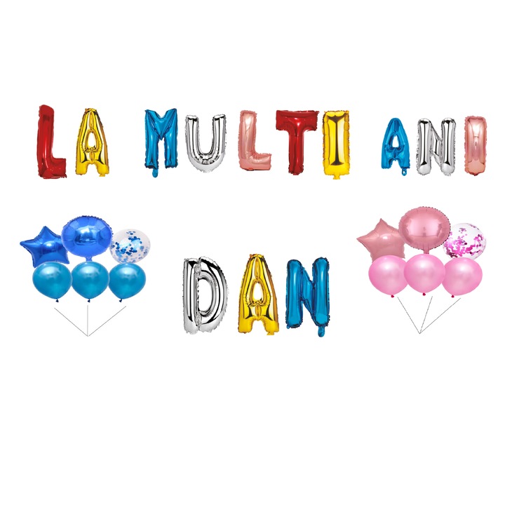 Boldog születésnapot lufi szett Dan, tortafeltét, többszínű, 35 db