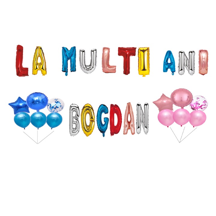 Boldog születésnapot Bogdan lufi szett, tortafeltét, többszínű, 35 db