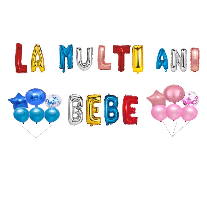 Set Baloane La multi ani Bebe, Cake topper, Multicolor, 35Buc