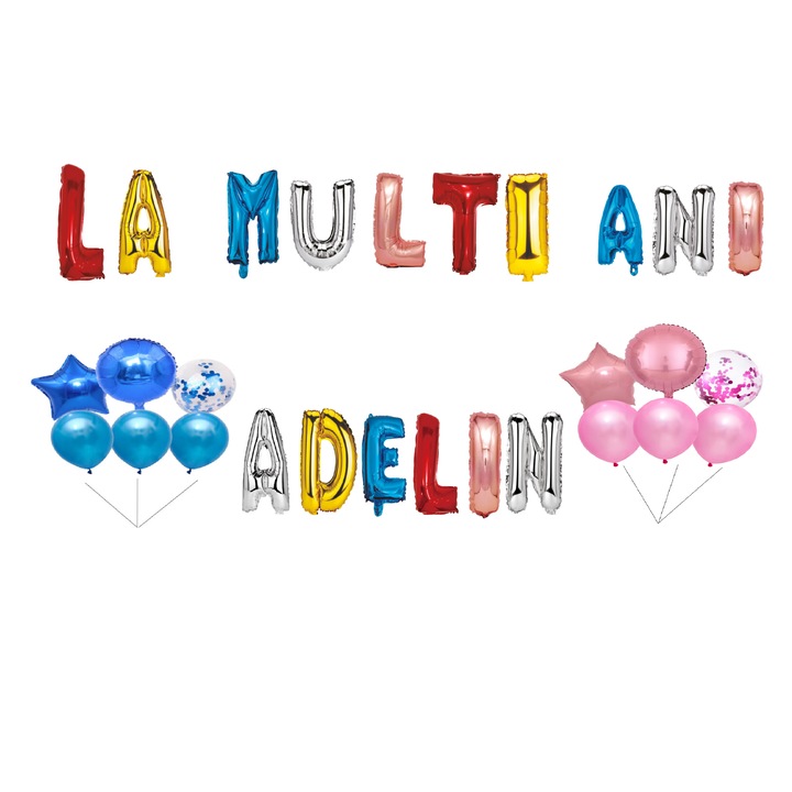 Boldog születésnapot lufi szett Adelin, tortafeltöltő, többszínű, 35 db
