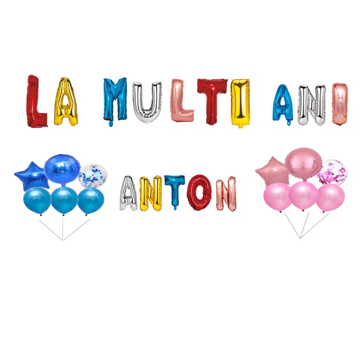 Boldog születésnapot Anton lufi szett, tortafeltöltő, többszínű, 35 db