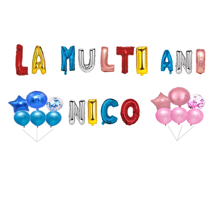 Boldog születésnapot Nico lufi szett, tortafeltöltő, többszínű, 35 db