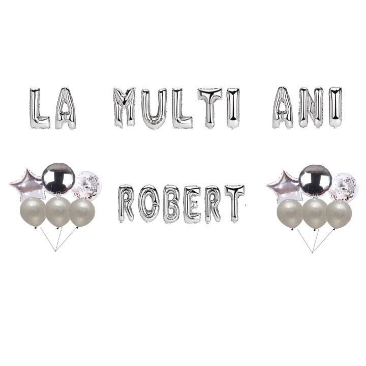 Boldog születésnapot Robert lufi szett, tortafeltét, ezüst, 35 db