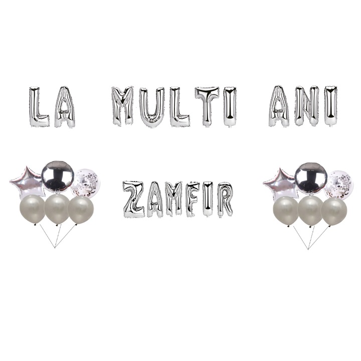 Boldog születésnapot lufi szett Zamfir, tortafeltét, ezüst, 35 db