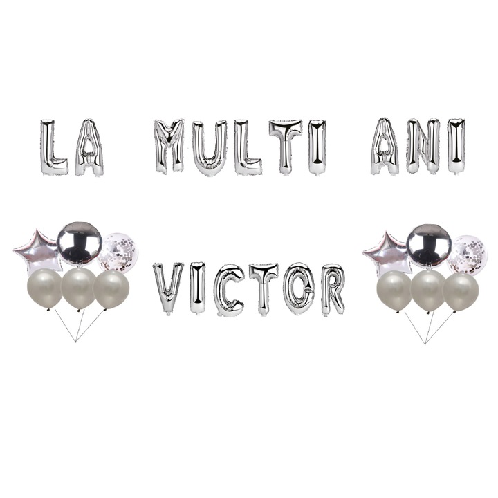 Victor Boldog születésnapot lufi szett, tortafeltét, ezüst, 35 db