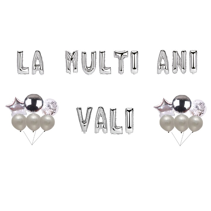 Vali Boldog születésnapot lufi szett, tortafeltét, ezüst, 35db