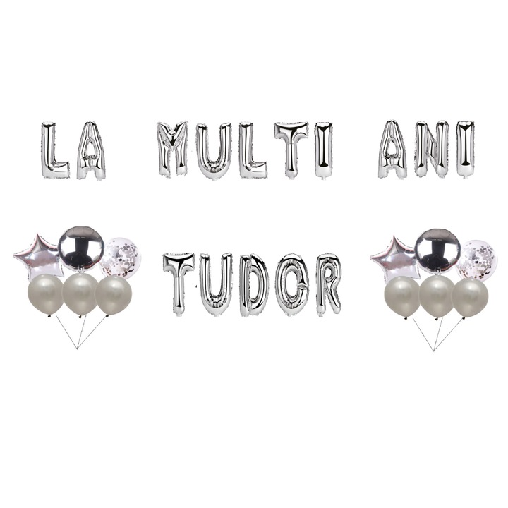 Tudor Boldog születésnapot lufi szett, tortafeltét, ezüst, 35 db