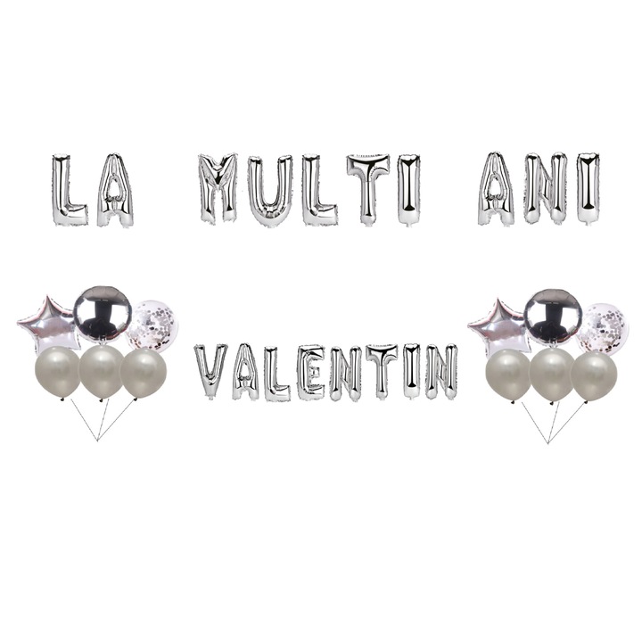 Boldog Valentin-napot lufi szett, tortafeltét, ezüst, 35 db