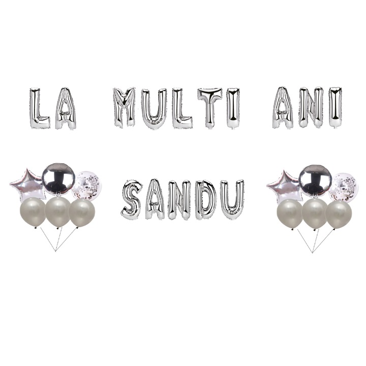 Sandu Boldog születésnapot lufi szett, tortafeltét, ezüst, 35 db