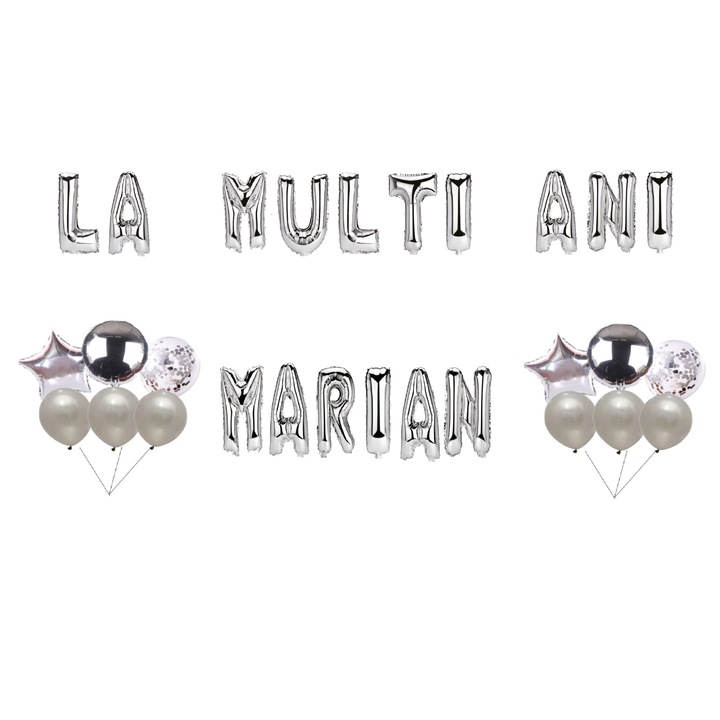 Boldog születésnapot Marian lufi szett, tortafeltét, ezüst, 35 db