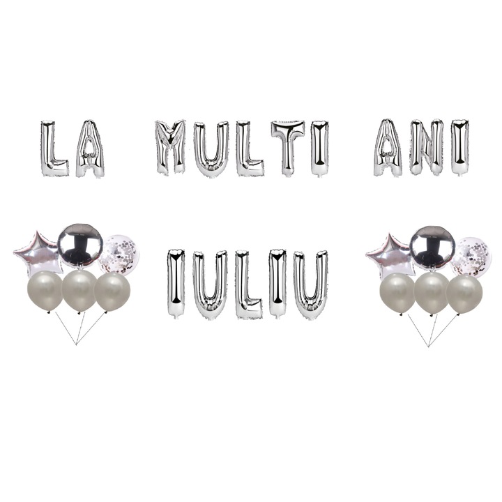Boldog születésnapot júliusi lufi szett, tortafeltét, ezüst, 35 db