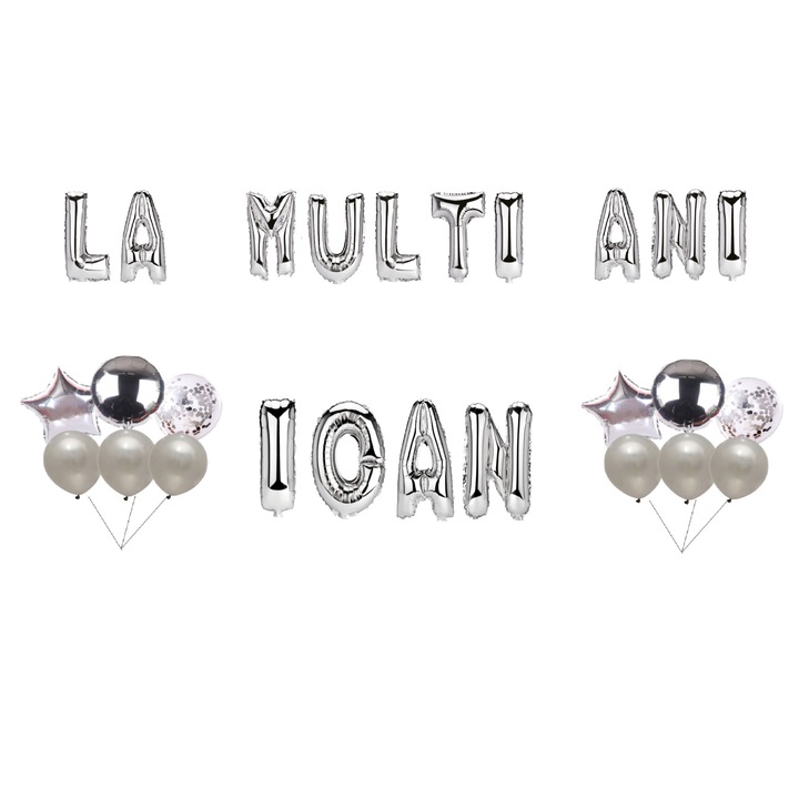 Boldog születésnapot Ioan lufi szett, tortafeltét, ezüst, 35 db