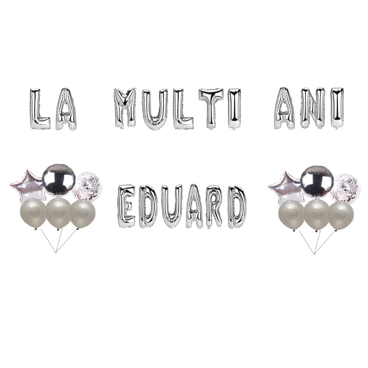 Eduard Boldog születésnapot lufi szett, tortafeltét, ezüst, 35 db