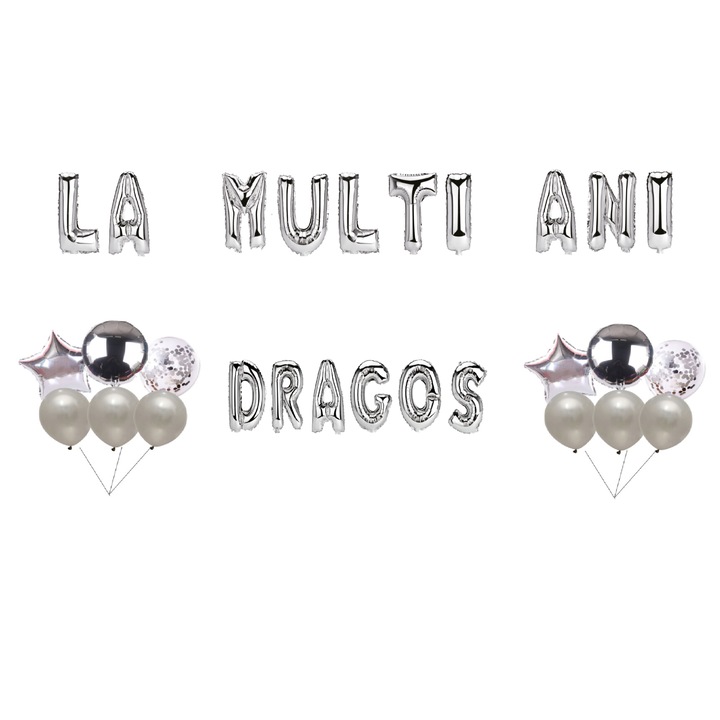 Boldog születésnapot szerelmes lufi szett, tortafeltét, ezüst, 35 db