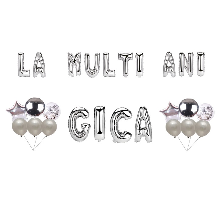 Gica Boldog születésnapot lufi szett, tortafeltét, ezüst, 35 db