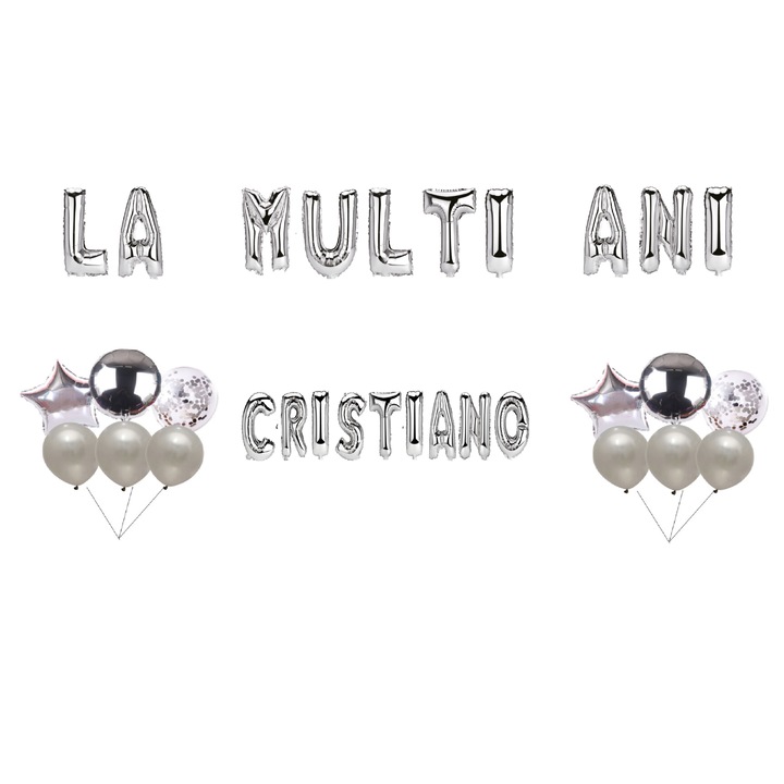 Cristiano Boldog születésnapot lufi szett, tortafeltét, ezüst, 35 db
