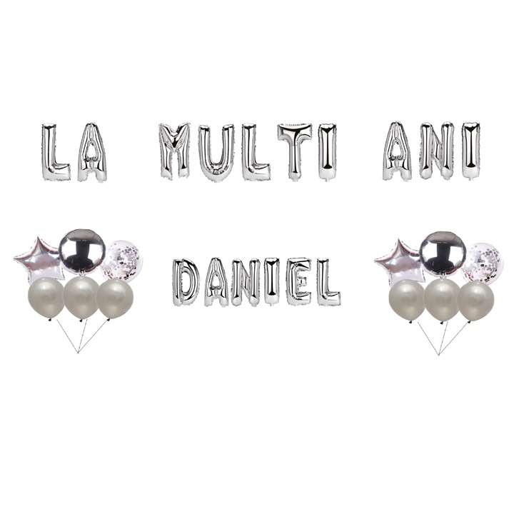 Boldog születésnapot Daniel lufi szett, tortafeltét, ezüst, 35 db