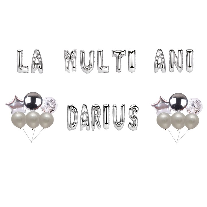 Boldog születésnapot Darius lufi szett, tortafeltét, ezüst, 35 db