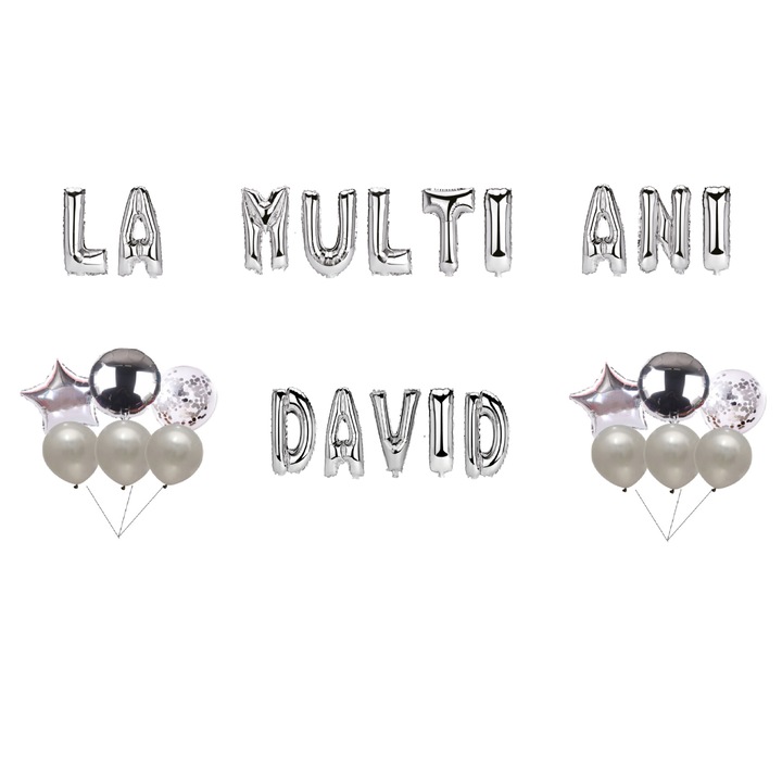 Boldog születésnapot David lufi szett, tortafeltét, ezüst, 35 db
