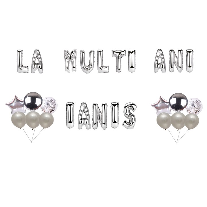 Ianis Boldog születésnapot lufi szett, tortafeltét, ezüst, 35 db